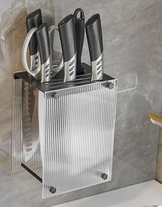 Kitchen Rack Chopsticks & Knife Storage Rack Wall-Mounted Cutting Board Rack, Type C - Gray [Knife Holder]