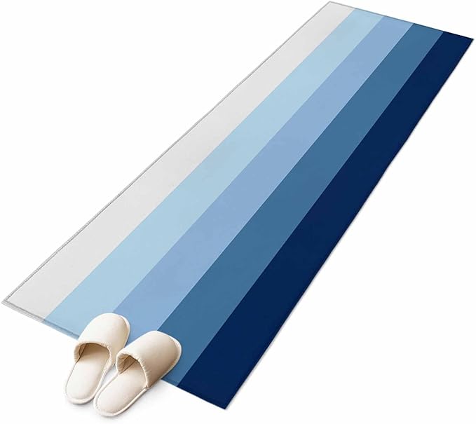 Runner Rug for Bedroom Hallway, Minimalist Blue White Ombre Stripe Kitchen Runner Rugs Area Rug 2x6ft, Modern Gradient Art Washable Soft Floor Carpet for Entryway Stair