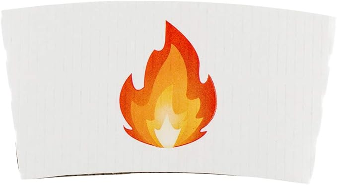 Restaurantware SLEEVES ONLY: Restpresso 5.1 x 2.8 Inch Coffee Cup Sleeves 50 Corrugated Hot Cup Sleeves - Fire Emoji Heat-Tolerant White Paper Disposable Coffee Sleeves Secure Grip (Pack of 2)