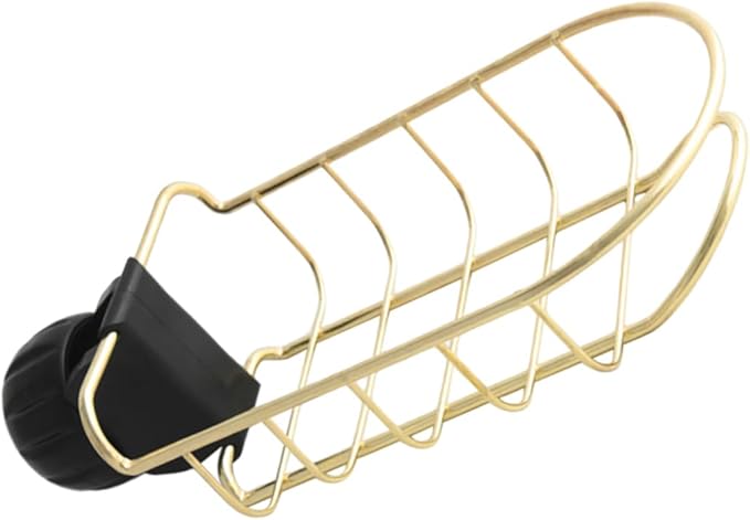 Hemobllo 1Pc Adjustable Sponge Holder for Kitchen Sink Draining Rack Clip Storage Organizer for Dishcloths Easy to Use Removable Fixture Golden Finish