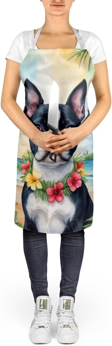 Caroline's Treasures Boston Terrier Luau Apron Cooking Kitchen Server Baking Crafts Gardening for Adult Women Men, Unisex, Large, Multicolor