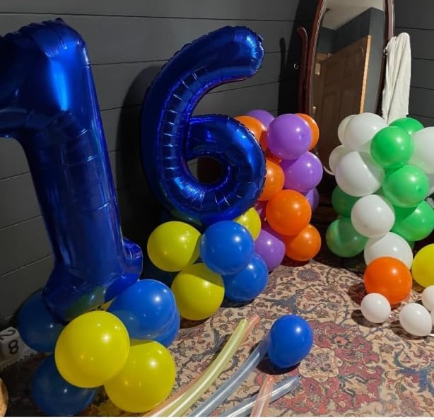 Navy Blue Balloons, Happy Birthday Decoration for 6th, 40 Inch Number Balloons for 6, 16, 26, 60 Wedding Anniversaries Singles Party Children's Day