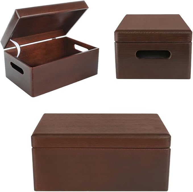 Creative Deco Large Brown Wooden Box Storage with Hinged Lid | 11.8x7.87x5.51in (+-0.5) | Keepsake with Handles | Decorative Gift Box for Tool Toy Storage | Acacia-Like Wood Keepsake Chest Trunk