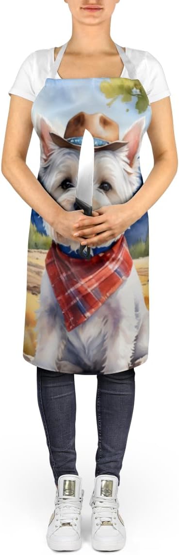 Caroline's Treasures Westie Cowboy Welcome Apron Cooking Kitchen Server Baking Crafts Gardening for Adult Women Men, Unisex, Large, Multicolor