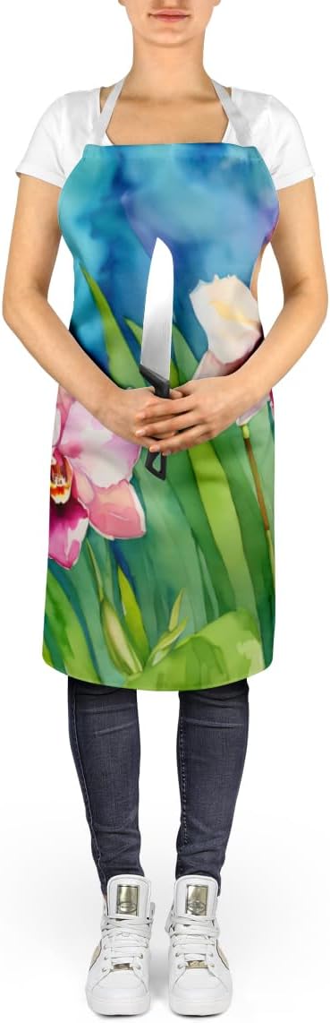 Caroline's Treasures Orchids in Watercolor Apron Cooking Kitchen Server Baking Crafts Gardening for Adult Women Men, Unisex, Large, Multicolor
