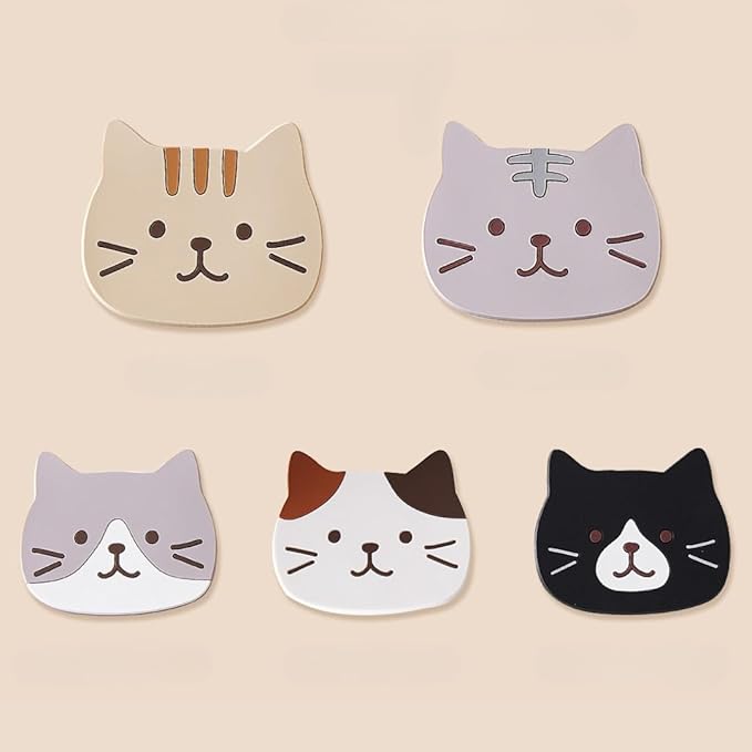 Set of 5 Adorable Cat Silicone Kitchen Appliance Covers - Heat-Resistant, Non-Slip Protectors for Coffee Makers, Toasters, Blenders, Stylish Home Decor Gift for Cat Lovers (10x8cm, Assorted Designs)
