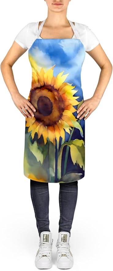 Caroline's Treasures Sunflowers in Watercolor Apron Cooking Kitchen Server Baking Crafts Gardening for Adult Women Men, Unisex, Large, Multicolor