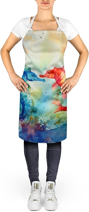 Caroline's Treasures Seahorses Apron Cooking Kitchen Server Baking Crafts Gardening for Adult Women Men, Unisex, Large, Multicolor
