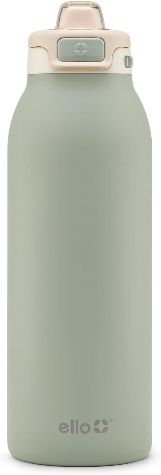 Ello Pop & Fill 40oz Stainless Steel Water Bottle with Quick Fill Technology, Double Walled and Vacuum Insulated Metal, Leak Proof Locking Lid, Sip and Chug, Reusable, BPA Free, Pistachio