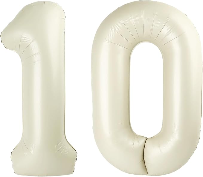 Balloons Number Balloon 10th Birthday Decorations, 40 Inch Big Foil Balloon for Men & Women, Cream Number Balloons for Wedding Memorial Day Birthday Aniversarry Supplies