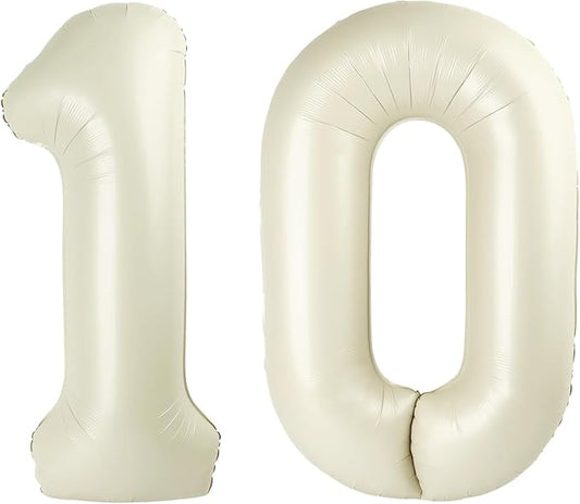 Balloons Number Balloon 10th Birthday Decorations, 40 Inch Big Foil Balloon for Men & Women, Cream Number Balloons for Wedding Memorial Day Birthday Aniversarry Supplies