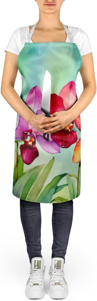 Caroline's Treasures Orchids in Watercolor Apron Cooking Kitchen Server Baking Crafts Gardening for Adult Women Men, Unisex, Large, Multicolor