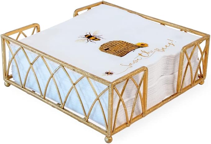 Boston International Arch Design Lunch Napkin Holder Caddy, Gold Leaf