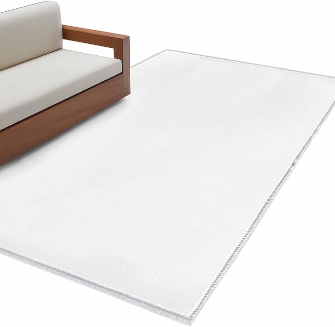Area Rug 4x6ft, Pure White Washable Rugs for Living Room Bedroom, Minimalist Solid Color Soft Non-Slip Area Rugs Rectangle Floor Carpet for Dining Room