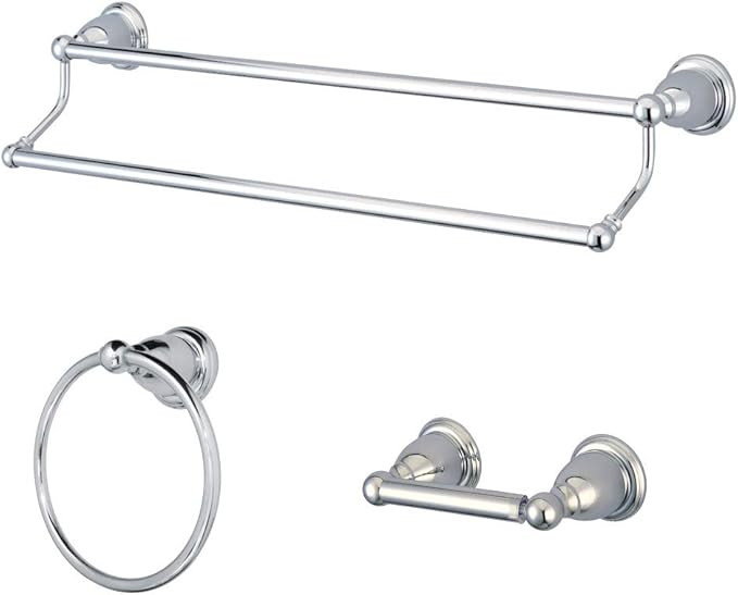 Kingston Brass BAK175348C Heritage 3-Piece 24-Inch Dual Towel Bar Bathroom Accessory Set in Polished Chrome