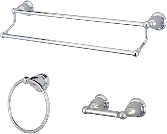 Kingston Brass BAK175348C Heritage 3-Piece 24-Inch Dual Towel Bar Bathroom Accessory Set in Polished Chrome