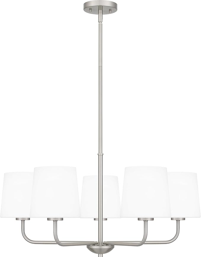 Quoizel Gallagher 1-Tier Chandelier, 28 Inch 5-Light Brushed Nickel Hanging Ceiling Light Fixture, Max Adjustable Height 52", Modern Industrial Design for Dining, Living Room, Kitchen or Office