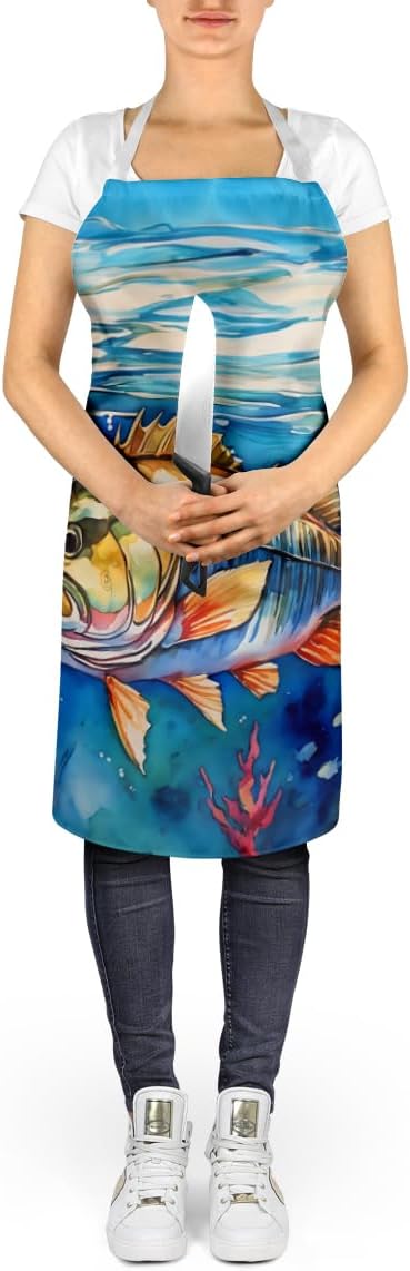 Caroline's Treasures Striped Bass Apron Cooking Kitchen Server Baking Crafts Gardening for Adult Women Men, Unisex, Large, Multicolor
