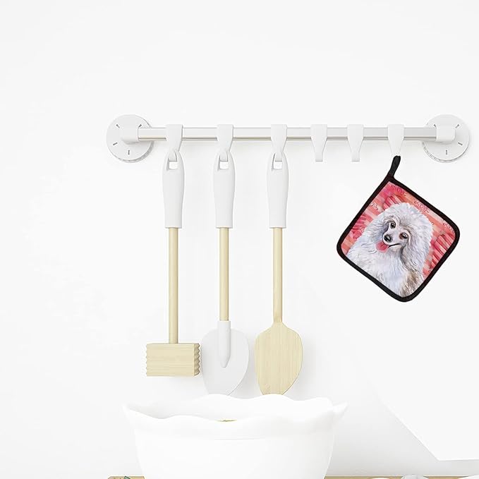 Caroline's Treasures BB9770PTHD Medium White Poodle Love Pair of Pot Holders, Red Kitchen Heat Resistant Pot Holders Sets Oven Hot Pads for Cooking Baking BBQ, 7 1/2 x 7 1/2