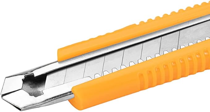 Handy Tek 6.5 Inch Utility Knives, 4 Anti-Slip Box Knives - Heavy Duty, Retractable, Yellow Plastic Box Cutters, Built-In Lock, Sharp Blade - Restaurantware