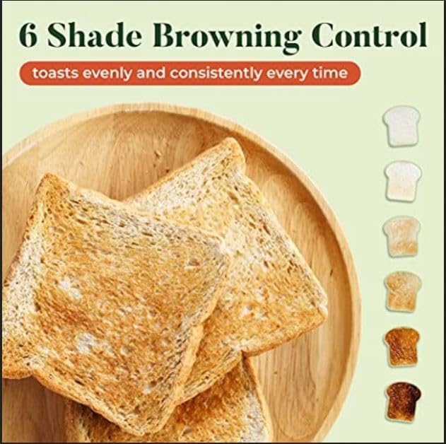 bella Stainless Steel 2 Slice Toaster with Extra Wide Slots & Removable Crumb Tray - 6 Browning Options,Auto Shut Off & Reheat Function - Toast Bread,Bagel-& Waffle,(Pack of 6)