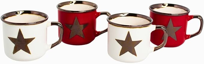 Imusa USA 4pc 3oz Red and White Unique STAR Design Espresso Cups 9Cuban Coffee