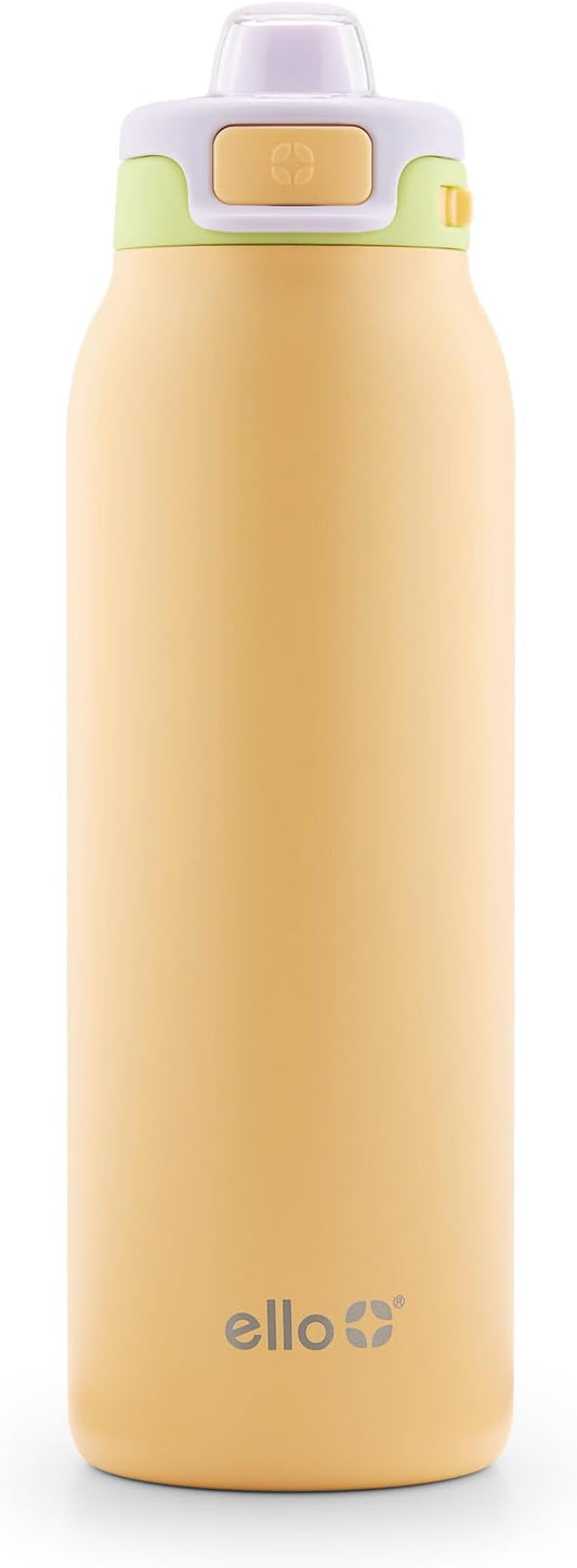 Ello Pop & Fill 32oz Stainless Steel Water Bottle with Quick Fill Technology, Double Walled and Vacuum Insulated Metal, Leak Proof Locking Lid, Sip and Chug, Reusable, BPA Free, Sunset Meadow