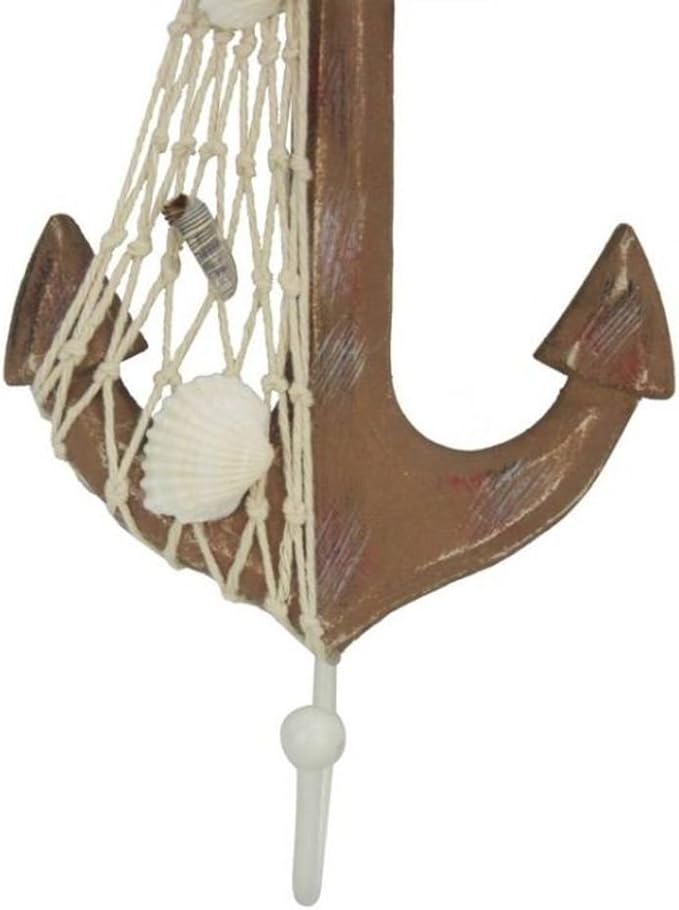 Hampton Nautical Anchor-304-H Wooden Rustic Decorative Anchor with Hook, 7"