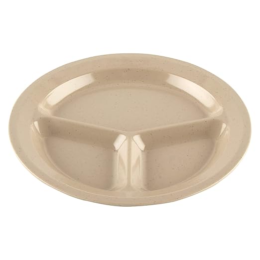 G.E.T. Heavy-Duty 3 Compartment Plastic Divided Compartment Plates, Deep Sided, 11", Sandstone (Set of 12)