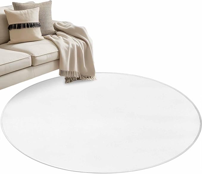 Washable Round Area Rug Pure White Circle Rugs Floor Carpet for Living Room Bedroom, Monochrome Plain Single Bright Color Soft Non Slip Round Rug 4ft