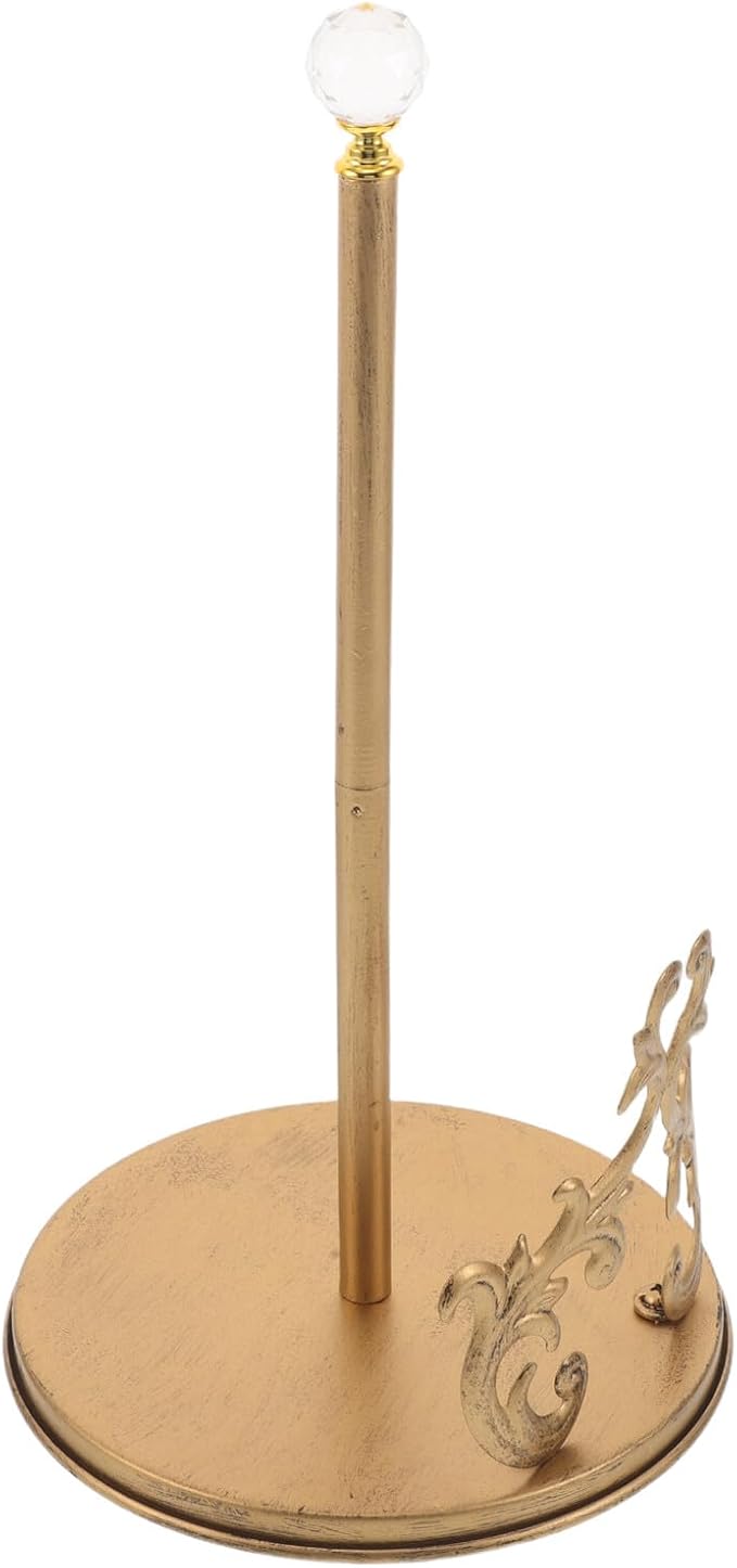 VALICLUD Freestanding Paper Towel Holder Countertop with Weighted Iron Base and Crystal Ball Accent, Retro Kitchen Paper Towels Rack for Dining Room and Home Organization