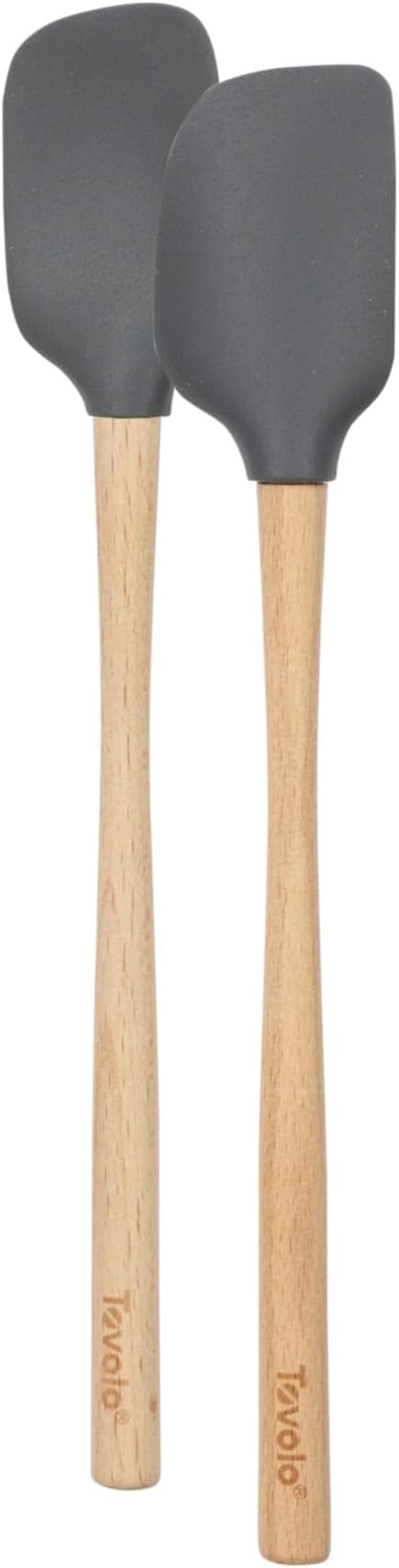 Tovolo Large Spoon Spatula Wooden Handle Set for Cooking & Baking, Heat Resistant Safe for Cast Iron BPA Free Silicone Mixing Tool Natural Wood Perfect for Scraper Mixing Spooning, Charcoal Gray