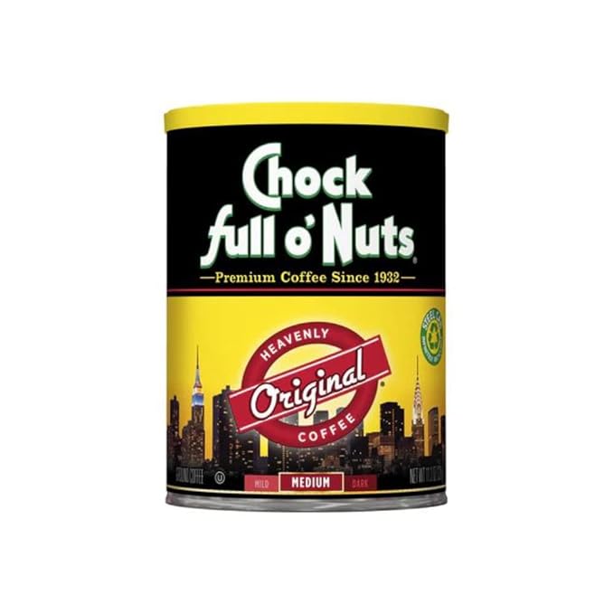 Chock Full o' Nuts Heavenly Original Ground Coffee – Premium Beans in Recyclable Steel Can – Rich Flavor & Aroma, Medium Roast – Perfect for Drip, Pour-Over, Percolator – 11.3 Oz Can