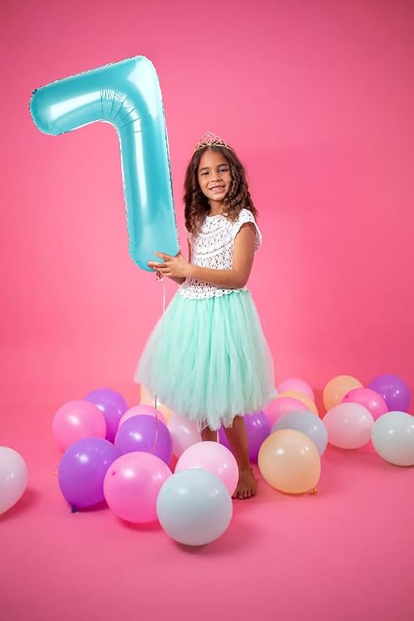 40 Inch Number 7 Balloon, 6 7 Birthday Decorations, Pastel Blue Seven Birthday Decor, 7 17 27 70 Year Old Balloon Number for Engagement, Wedding, Graduations