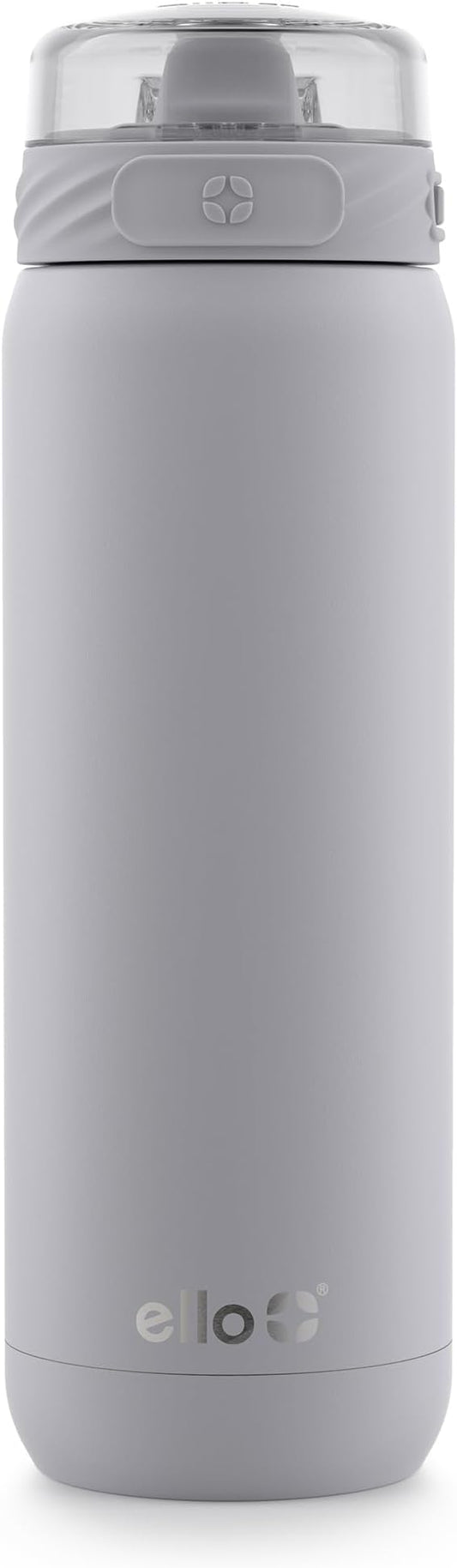 Ello Cooper 22oz Stainless Steel Water Bottle with Straw and Carry Handle, Double Walled and Vacuum Insulated Metal, Leak Proof Locking Lid with Soft Silicone Spout, Reusable, BPA Free, Grey