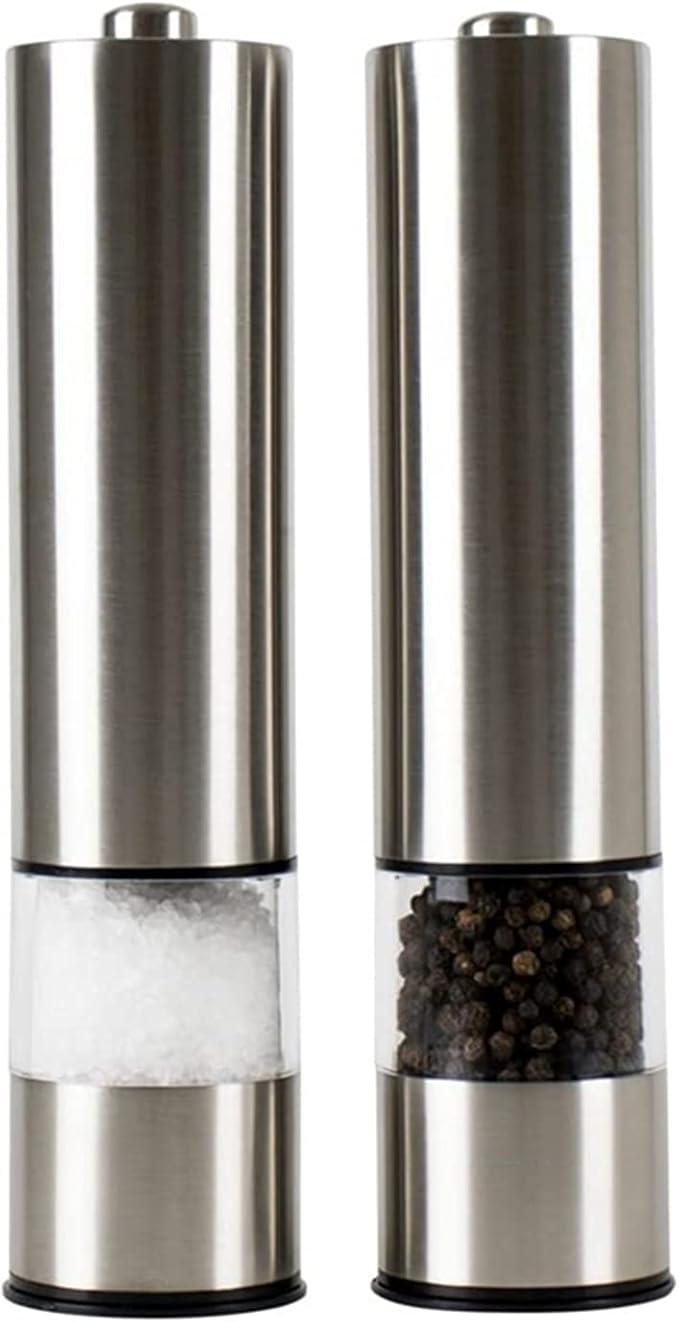 Pepper Mill Grinder 2 Pcs Stainless Steel Electric Salt and Pepper Mill Set Herb Spice Grinder Adjustable Coarseness One Handed Operation Kitchen Gadget for Home, Barbecue, Party (Color : 1) (5 )