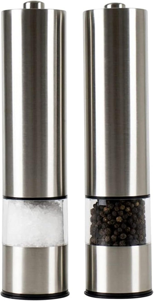 Pepper Mill Grinder 2 Pcs Stainless Steel Electric Salt and Pepper Mill Set Herb Spice Grinder Adjustable Coarseness One Handed Operation Kitchen Gadget for Home, Barbecue, Party (Color : 1) (5 )