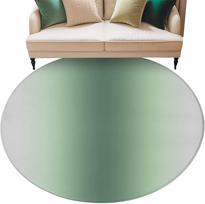 Washable Round Area Rug Rat Tail Green Gray Gradual Circle Rugs Floor Carpet for Living Room Bedroom, Abstract Art Soft Non Slip Round Rug 5ft