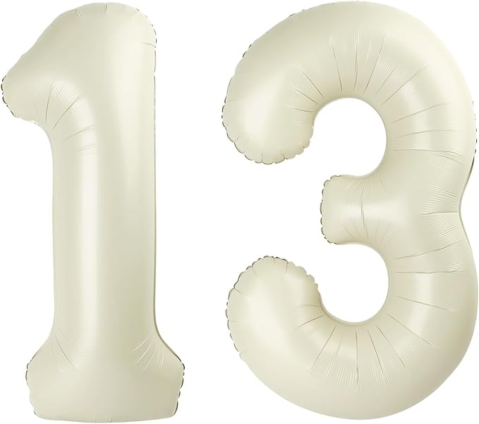 Number Balloons 40 Inch, Large Cream Number 13 Balloon Party Decorations for 1 3 31 Birthday Memorial Day, Foil Balloon for Outdoor & Indoor Wedding Supplies