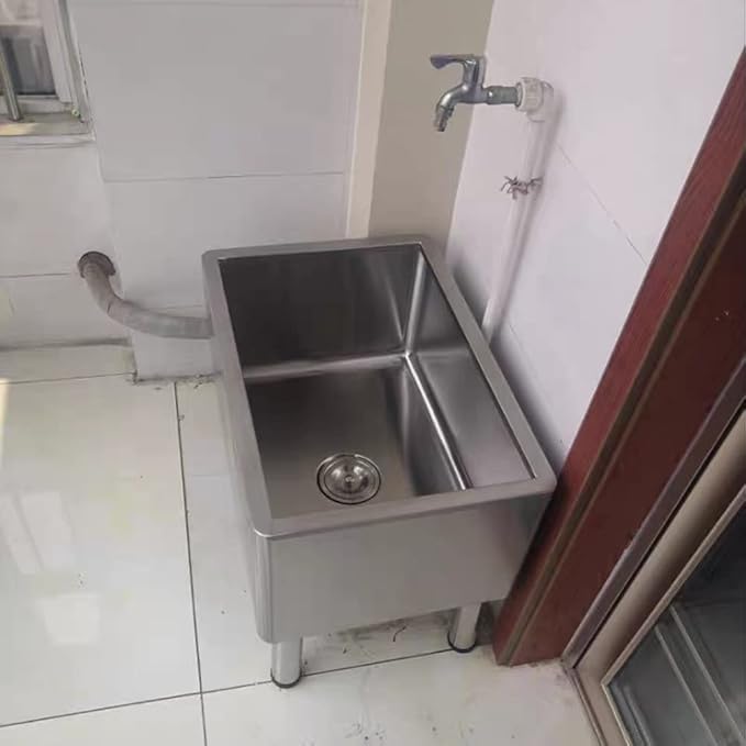 Stainless Steel Cleaning Sink - Floor Mount Mop Sink/Basin with Sink Drainage/Strainer - Commercial Kitchen, Restaurant, Business, Garages,Silver-50x50x50cm