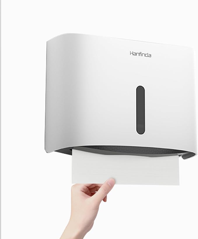 Paper Towel Dispenser Wall Mounted, Adhesive Commercial Paper Towel Dispenser - Wall-Mounted, Fits Multifold/Trifold/C-Fold Towels, Perfect for Bathrooms White