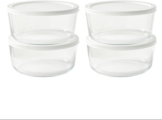 8-Piece Glass Food Storage Containers Set (4 Containers + 4 BPA-Free Lids) | 6.5-Cup, Leakproof | Microwave, Freezer, Oven & Dishwasher Safe | Ideal for Meal Prep & Pantry Organization, White