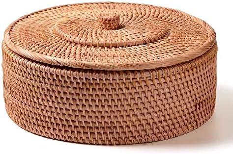 Hand-woven Basket Primary Colours Simple retro Rattan Storage Boxes with lids Jewelry Tea set Storage Boxes Household items (large)