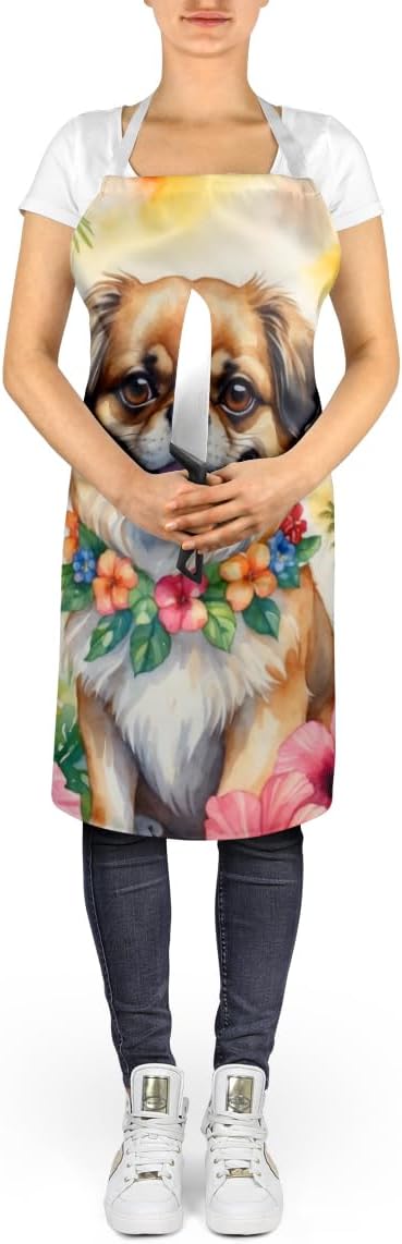 Caroline's Treasures Tibetan Spaniel Luau Apron Cooking Kitchen Server Baking Crafts Gardening for Adult Women Men, Unisex, Large, Multicolor