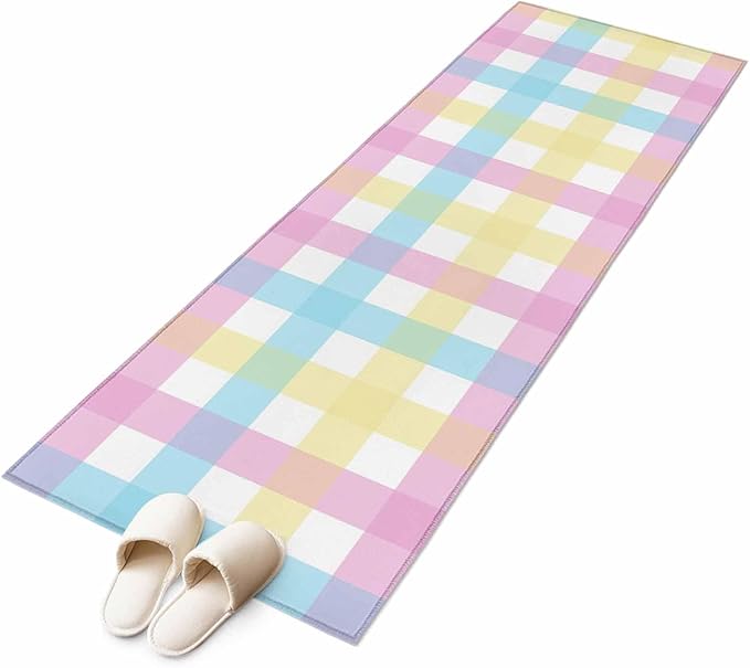 Runner Rug for Bedroom Hallway, Spring Easter Colorful Lattice Kitchen Runner Rugs Area Rug 2x6ft, Minimalist Buffalo Checker Washable Soft Floor Carpet for Entryway Stair