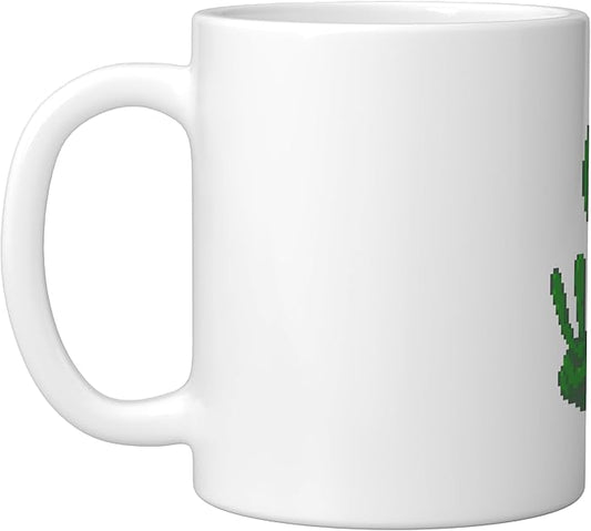 Art Alien Peace Sign UFO Ceramic Mug, White