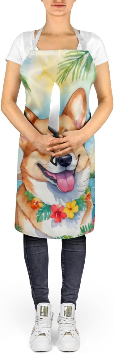 Caroline's Treasures Corgi Luau Apron Cooking Kitchen Server Baking Crafts Gardening for Adult Women Men, Unisex, Large, Multicolor
