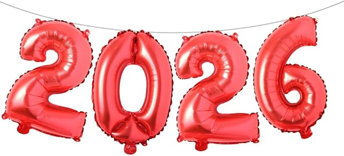16 Inch 2026 Balloons Number 2026 Foil Balloons for New Years Eve Party Supplies Anniversary Party Graduation Decorations Home Office Decoration (2026 Red)