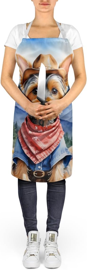 Caroline's Treasures Silky Terrier Cowboy Welcome Apron Cooking Kitchen Server Baking Crafts Gardening for Adult Women Men, Unisex, Large, Multicolor
