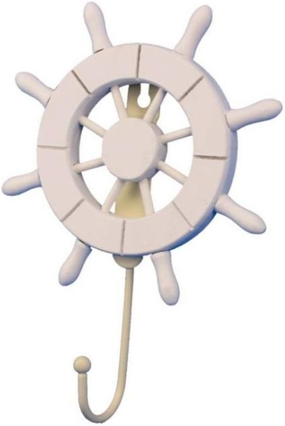 White Decorative Ship Wheel with Hook 6 Inch - Wooden Ship Wheel - Ships Steering Wheel Decoration